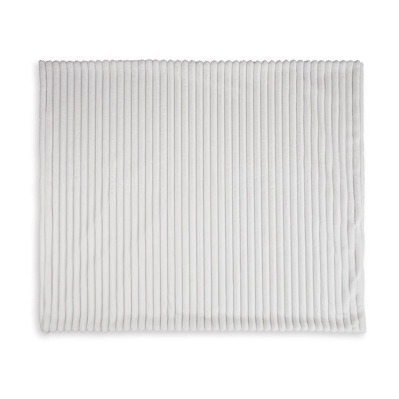 Visha Throw Blanket, Jacquard Faux Fur Stripes, Modern White Polyester - Benzara