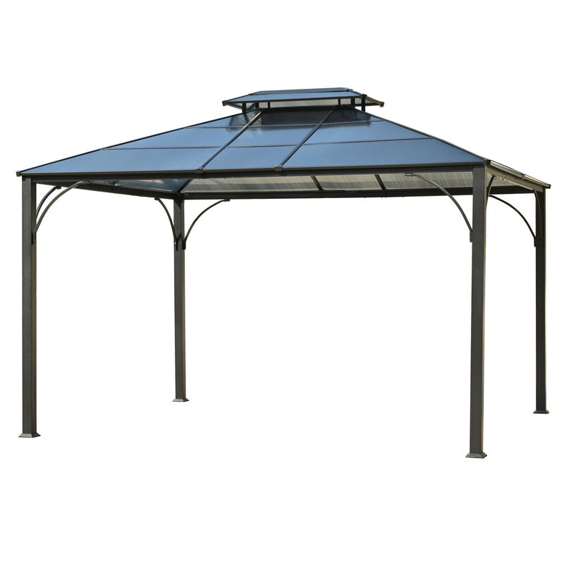 10'x12' Hardtop Outdoor Gazebo, Double-Layer Mosquito Netting & Privacy Curtains