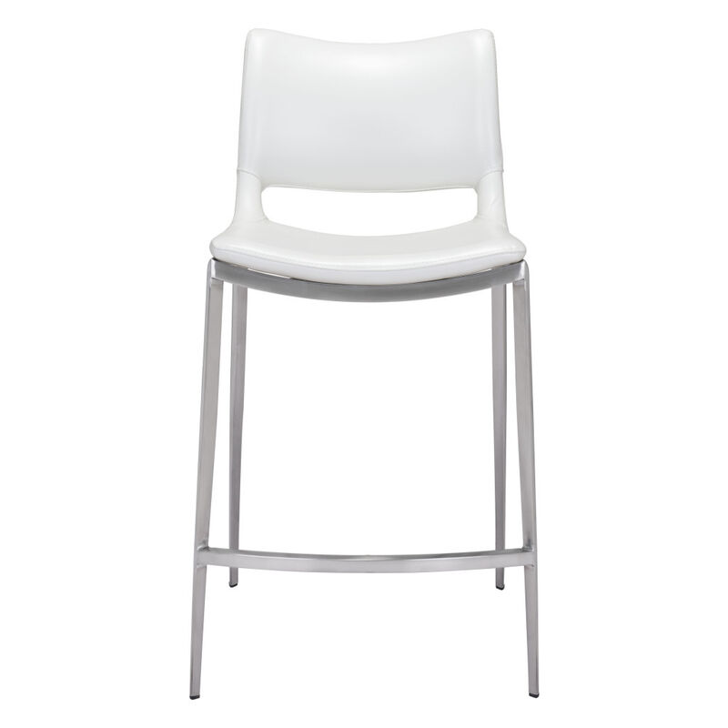 Hivvago Set of Two 25 Inch White And Silver Steel Low Back Counter Height Bar Chairs