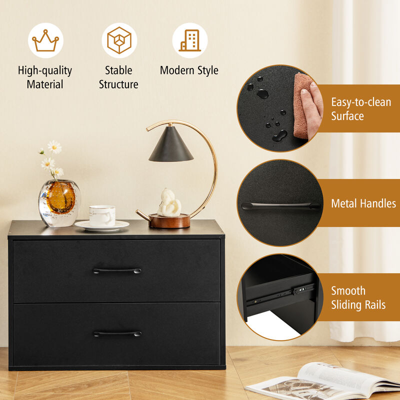 2-Drawer Stackable Horizontal Storage Cabinet Dresser Chest with Handles for Bedroom or Living Room