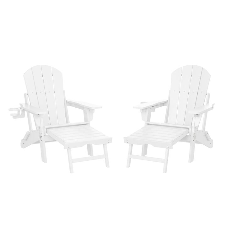 WestinTrends Folding Adjustable Adirondack Chair with Retractable Ottoman and Cup Holder (Set of 2)
