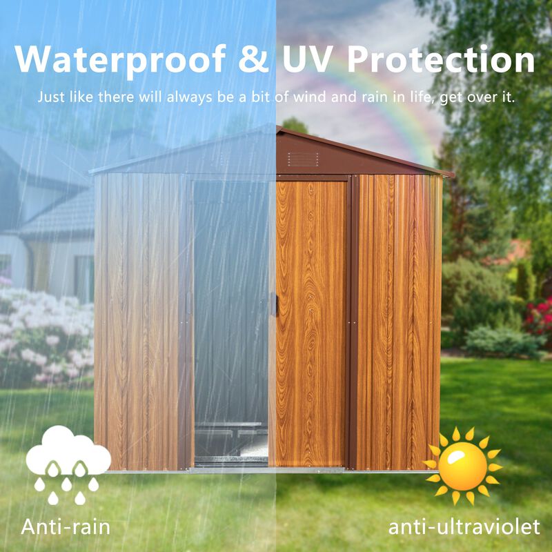 MONDAWE 6 Ft. W X 6 Ft. D Metal Storage Shed Appealing horizontal siding in woodgrain with coffee trim to complement