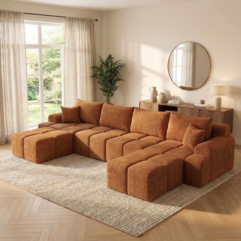 Vipbear 152" Oversized Modular Sectional Sofa, Ottoman U Shape Deep Seat 6 Seater Chenille Couch image number 7