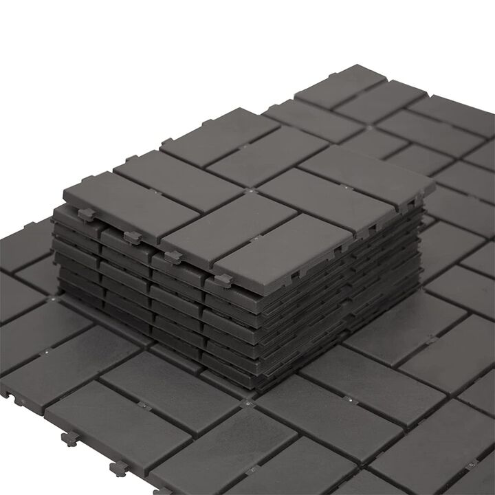 CLIHOME 12"x12" Square Composite Decking Tiles,Outdoor Patio Checked Plastic Interlocking Deck Tiles(Pack of 44)
