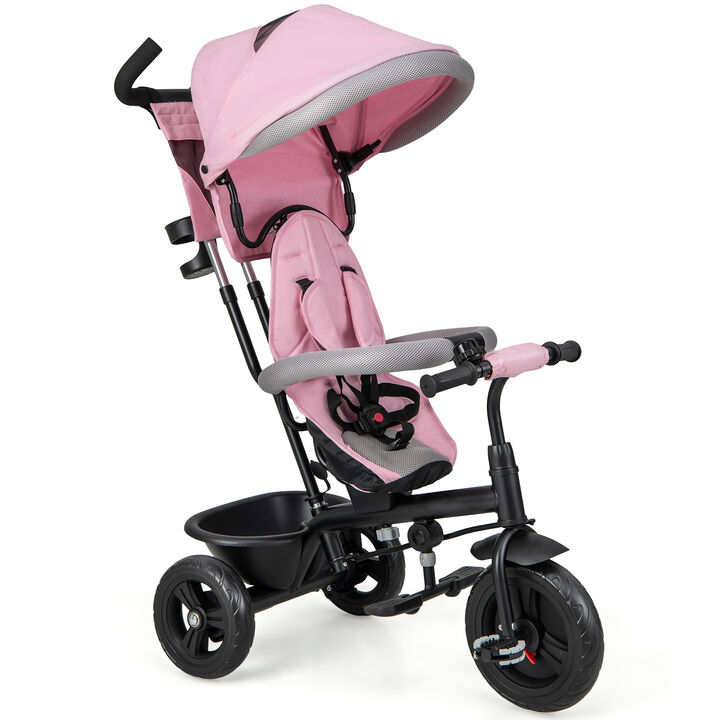 Kids Tricycle with Adjustable Push Handle and Removable Canopy for Toddlers