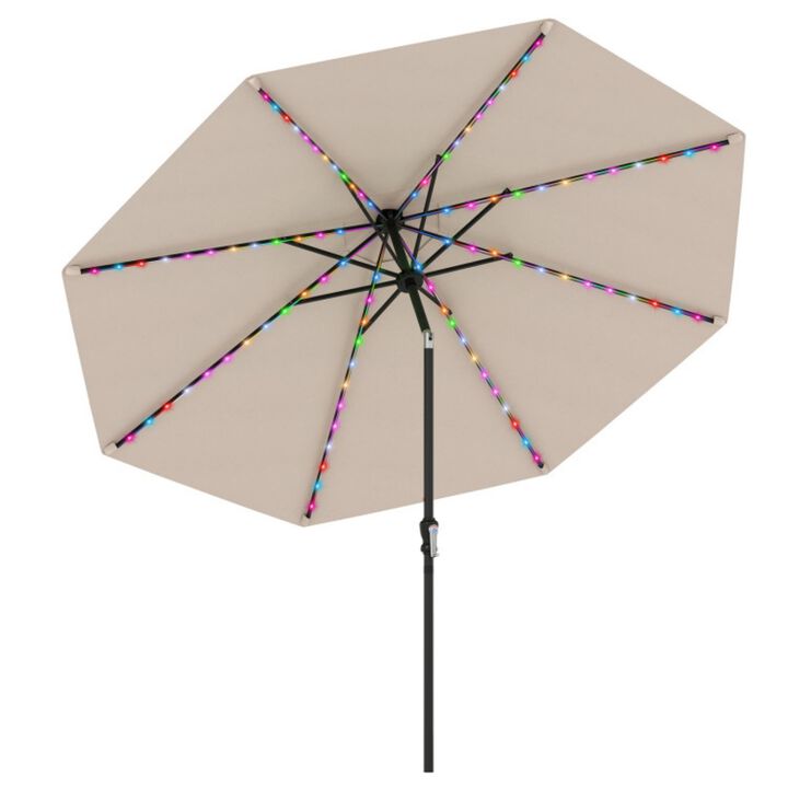 10 Feet Solar Patio Umbrella with 96 Multi-Colored Flowing LED Lights and Tilt Adjustment