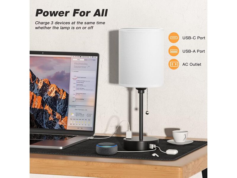 Pull Chain Table Lamps with AC Outlet