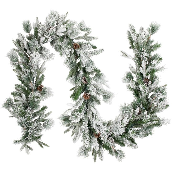 9' x 14" Pre-Lit Flocked Mixed Rosemary Emerald Pine Artificial Christmas Garland - Clear LED Lights