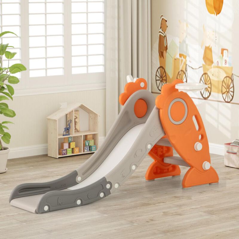 Hivvago 4 in 1 Indoor Slide for Kids Age 3+ Years with Basketball Hoop and Rings