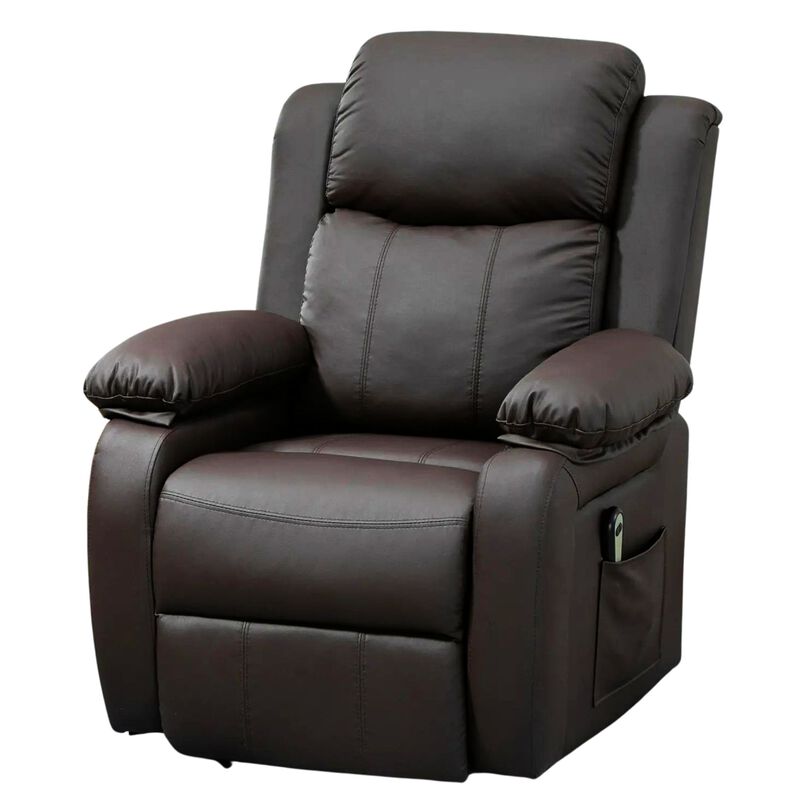 Brown Senior Relaxation: PU Leather Power Lift Chair with Remote