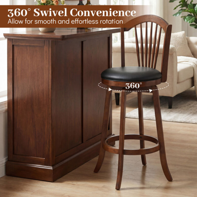 Kitchen Island Swivel Bar Stools with Backrests and Wood Frame Set of 2 image number 4