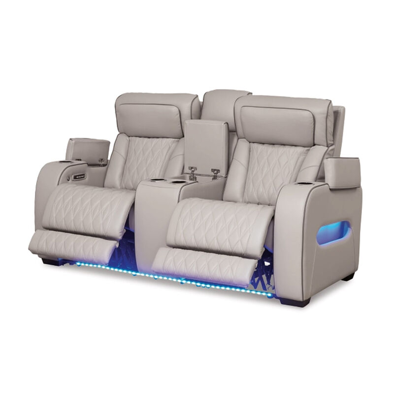 Boyin Power Recliner Loveseat, Gray Faux Leather, USB Port, 75 Inch - Benzara