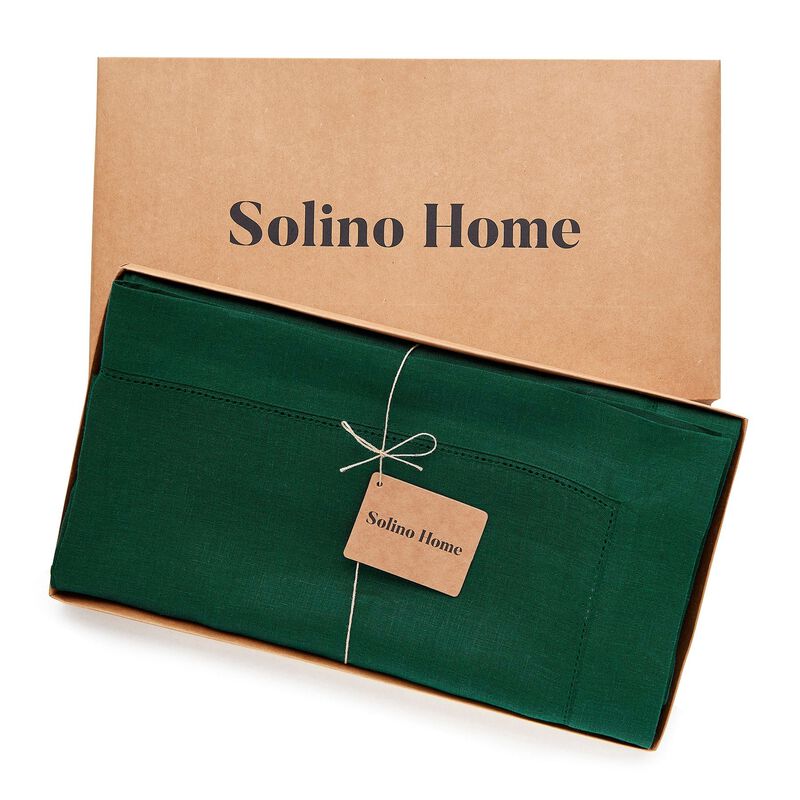 Solino Home Classic Hemstitch 100% Linen Tablecloth &ndash; Handcrafted, Machine Washable, Perfect for Holiday and Everyday Dining