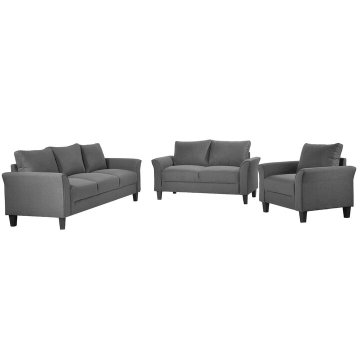 3 Piece Set Modern Sofa Conversation Set with Loveseat and Armchair, Gray