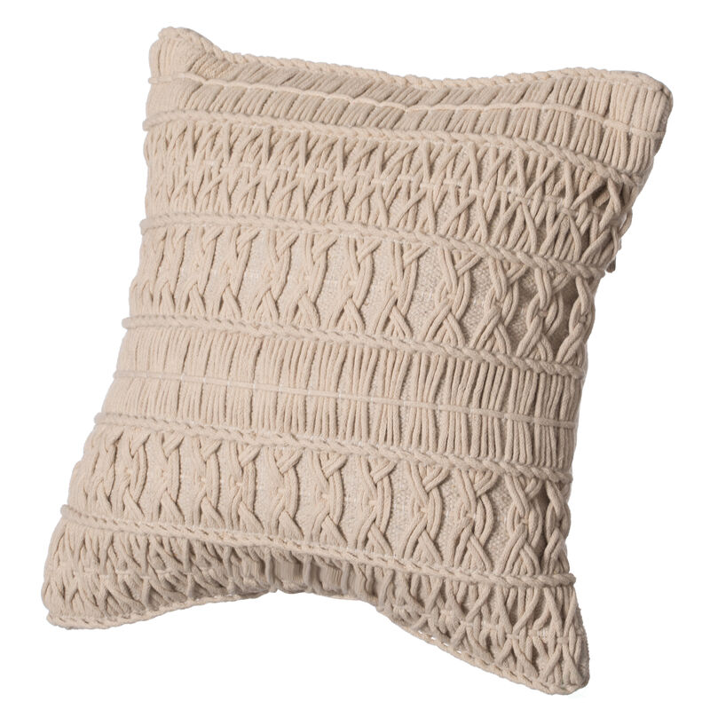 16" Handwoven Cotton Throw Pillow Cover with Layered Random String Pattern, Natural