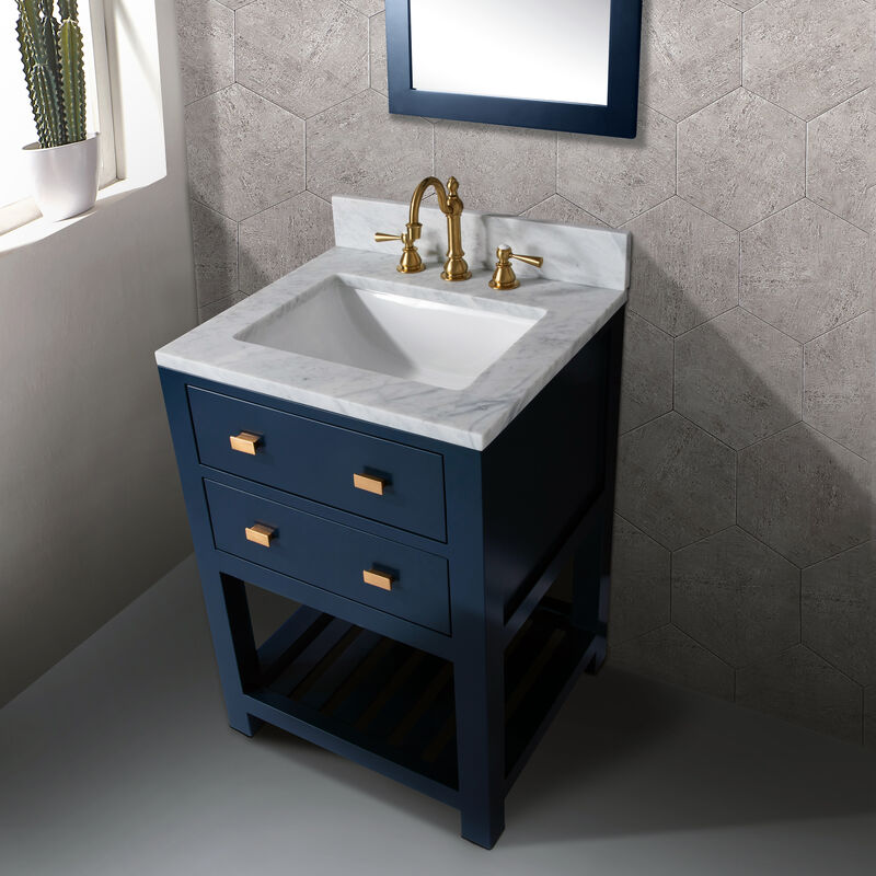 Madalyn 24 In. Single Sink Carrara White Marble Countertop Bath Vanity in Monarch Blue