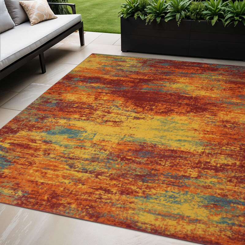 HomeRoots Abstract Indoor Outdoor Area Rug image number 1
