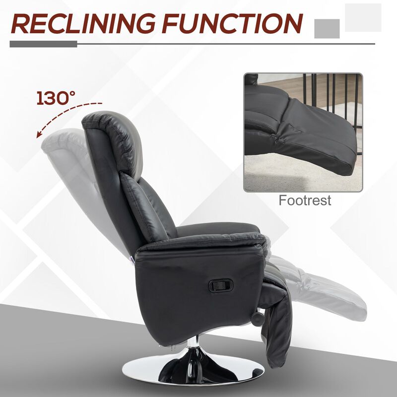 Black PU Leather Swivel Recliner: Footrest, Steel Base