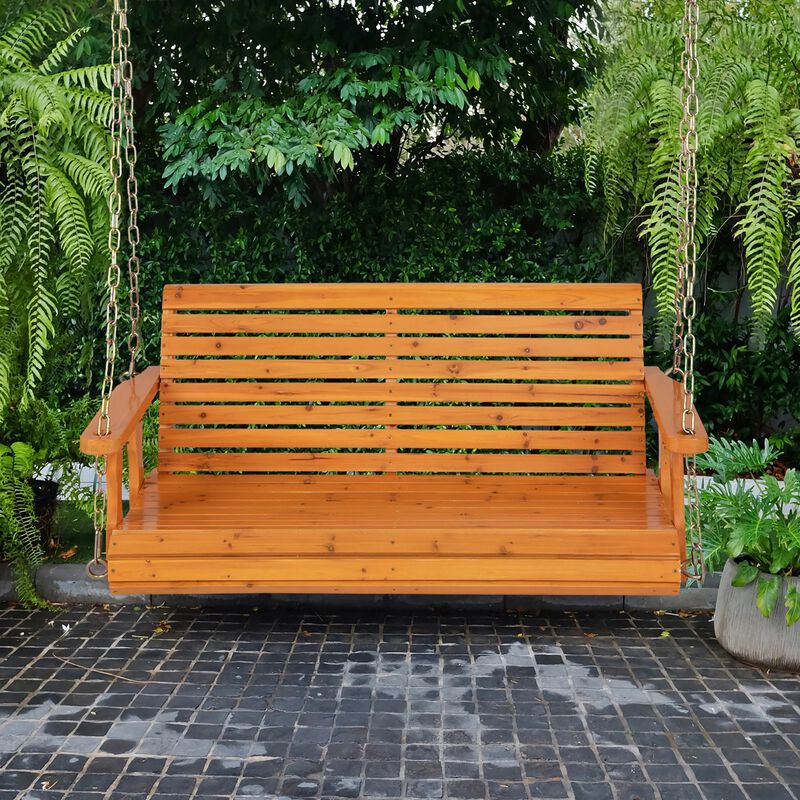 Mondawe 2-Person Wooden Porch Swing with Hanging Chains for Garden Yard