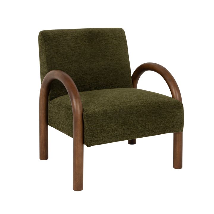 Velvet Accent Chair with Arched Wood Arms, Green