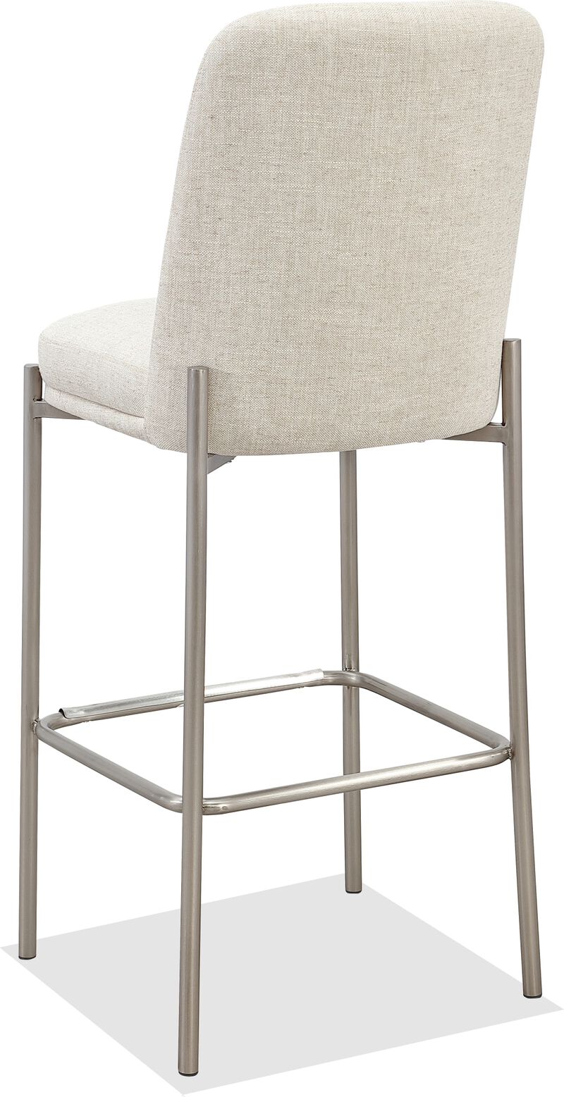 Dion Upholstered Bar Stool in Natural Light Linen and Brushed Nickel Metal - Set of 2