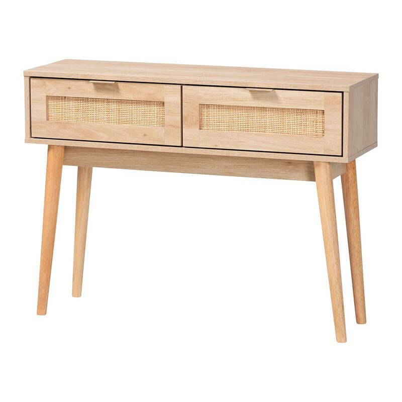 Baxton Studio Baird Mid Century Light Oak Brown Finished Wood 2 Drawer Console Table image number 0