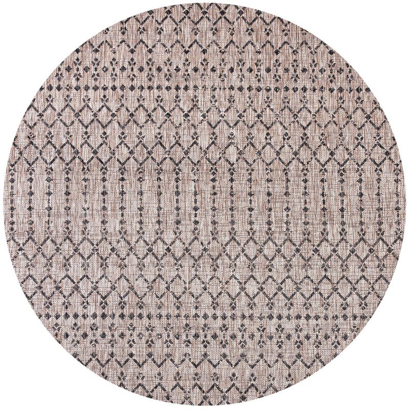 Ourika Moroccan Geometric Textured Weave Round Indoor/Outdoor Area Rug