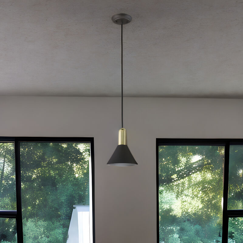 Hivvago Matte Black and Gold Conical Pendant Hanging Light