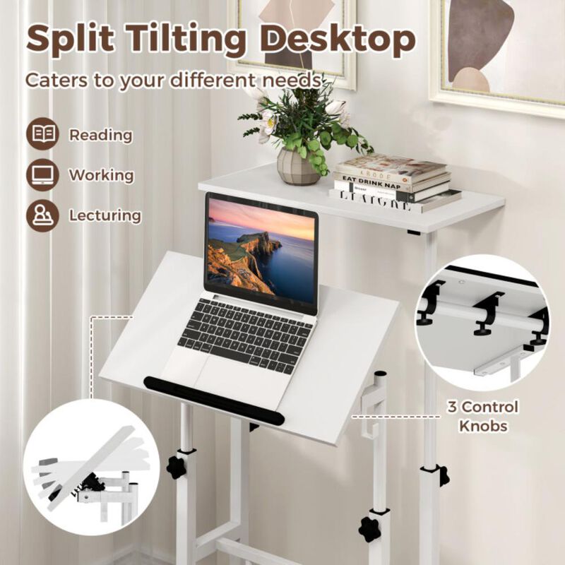Hivvago Height Adjustable Mobile Standing Desk with Rolling Wheels for Office and Home