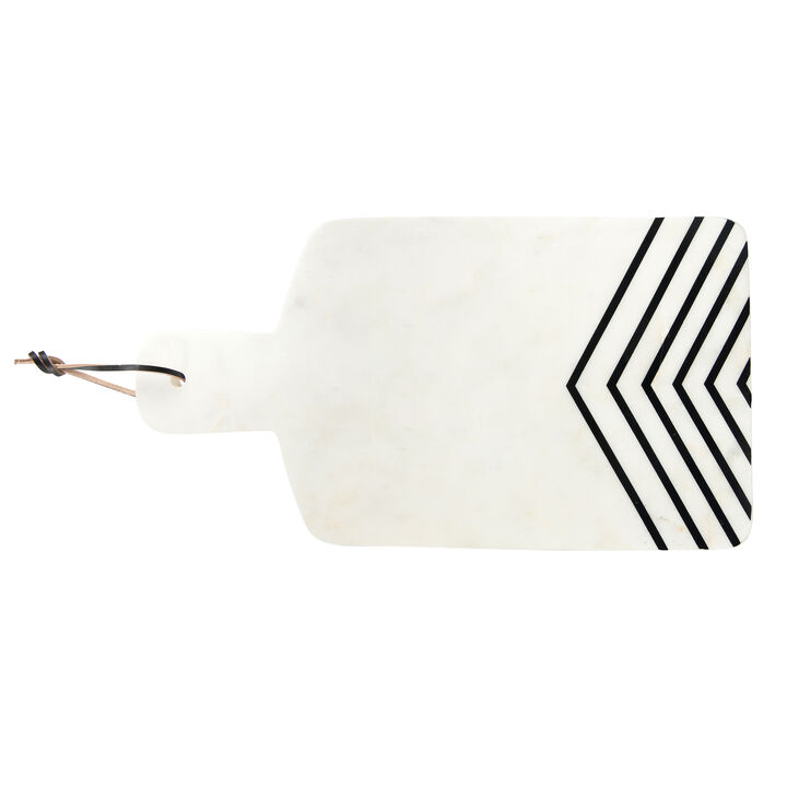 Marble Cheese Board with Chevron Design, White and Black