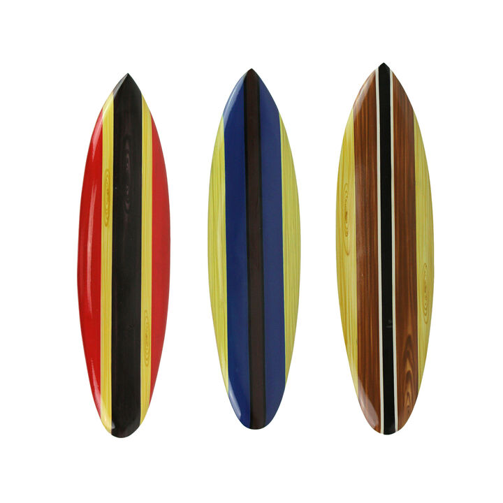 Set of 3 Wooden Striped Surfboard Wall Hangings 32 Inches Long