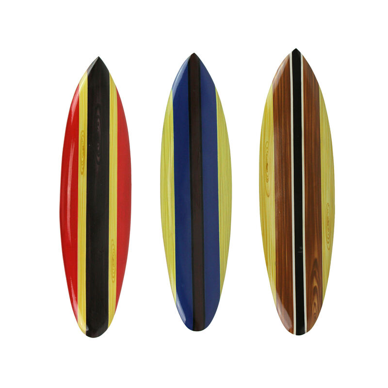 Set of 3 Wooden Striped Surfboard Wall Hangings 32 Inches Long image number 0