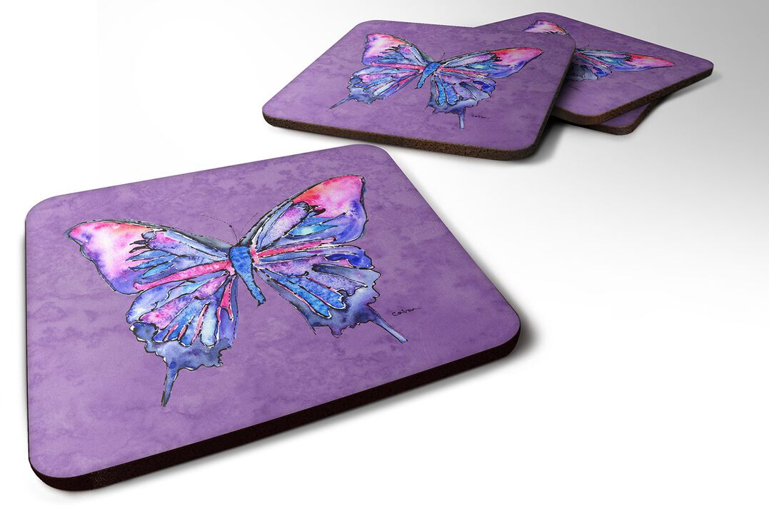 Caroline's Treasures 8860FC Butterfly on Purple Foam Coasters (Set of 4), 3.5 H x 3.5 W, Multicolor