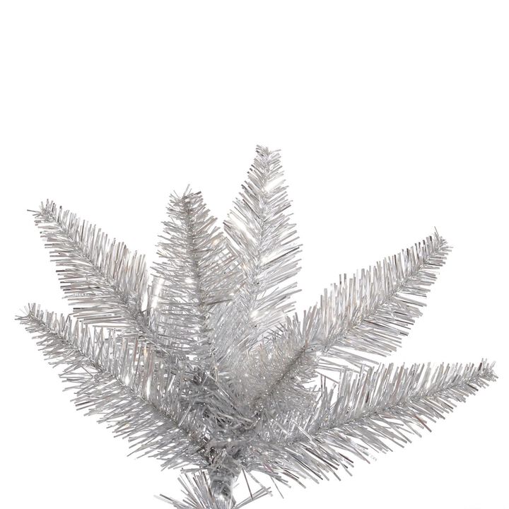 Vickerman 5.5' Silver Tinsel Fir Artificial Christmas Tree, Unlit - Faux Silver Christmas Tree - Seasonal Indoor Home Decor