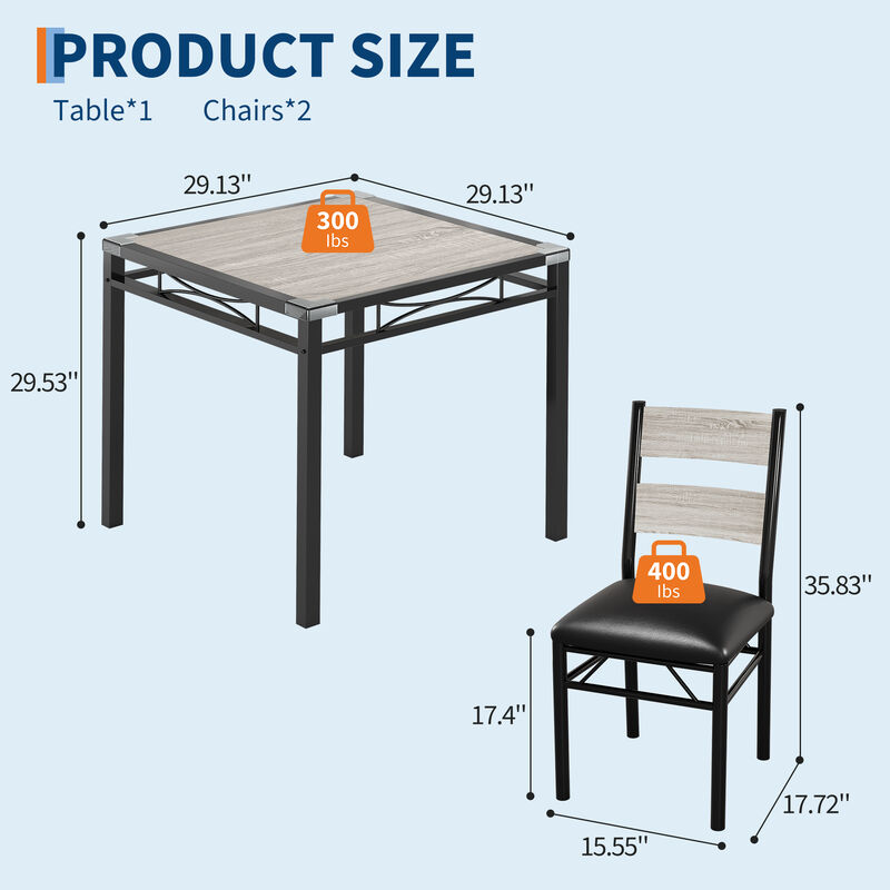 Space Saving 3-Piece Dining Table Set. Sturdy Wood Table & Padded Chairs with Corner Guards. Compact Design for Apartment Kitchen Breakfast Nook image number 5