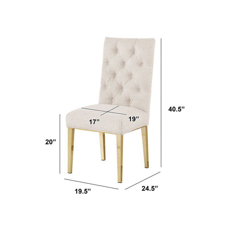 Best Quality Furniture Cream Boucle Fabric With Gold Chrome Base Dining Chairs (Set Of 2)