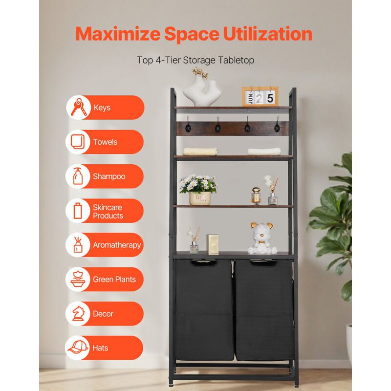 4 Tier Laundry Sorter Hamper with Shelves Hooks and Storage Baskets image number 3