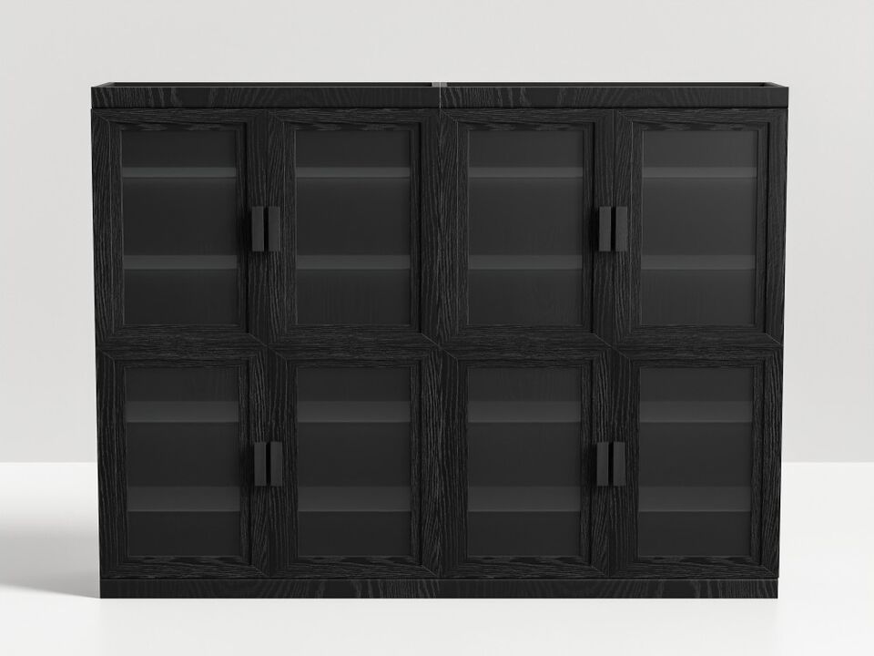 62" High Black Glass Door Wood Grain Decorative Storage Cabinet Display Cabinet, with Sufficient Space for 12 Shelves