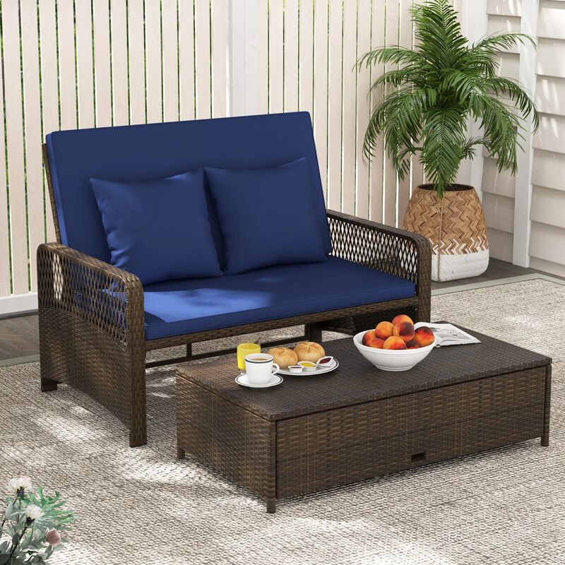 Mondawe Patio Adjustable Wicker Daybed with 4-Level Backrest and Soft Cushions