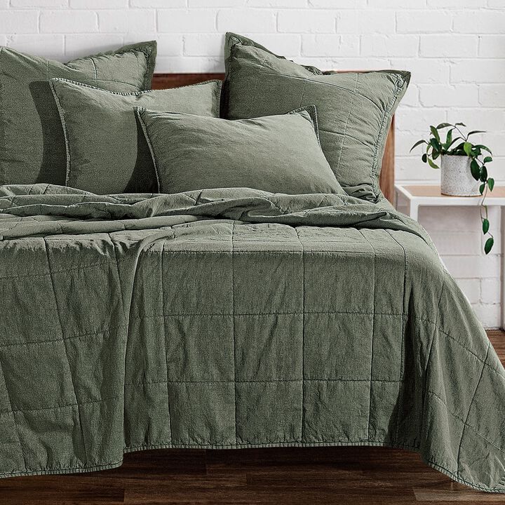 Stonewashed Green Cotton Canvas Twin Coverlet Set