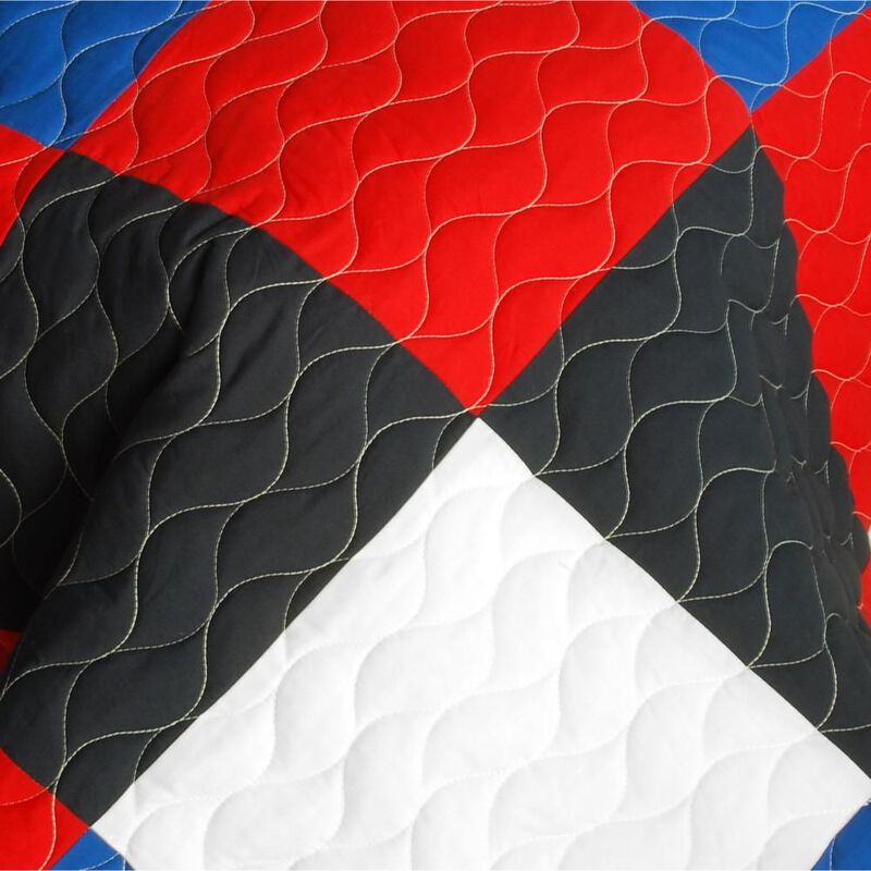 Eternal Passion Patchwork Geometric Quilt Set Soft Vermicelli Quilted Bedding image number 3