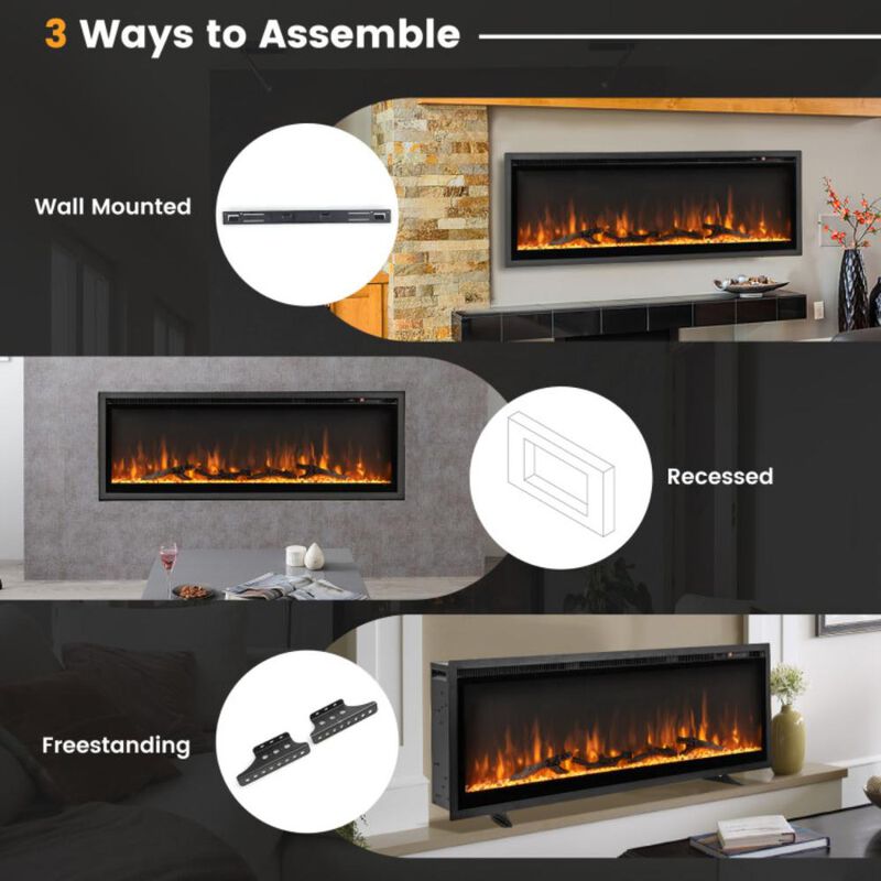 Hivvago Electric Fireplace in-Wall Recessed with Remote Control and Adjustable Color and Brightness