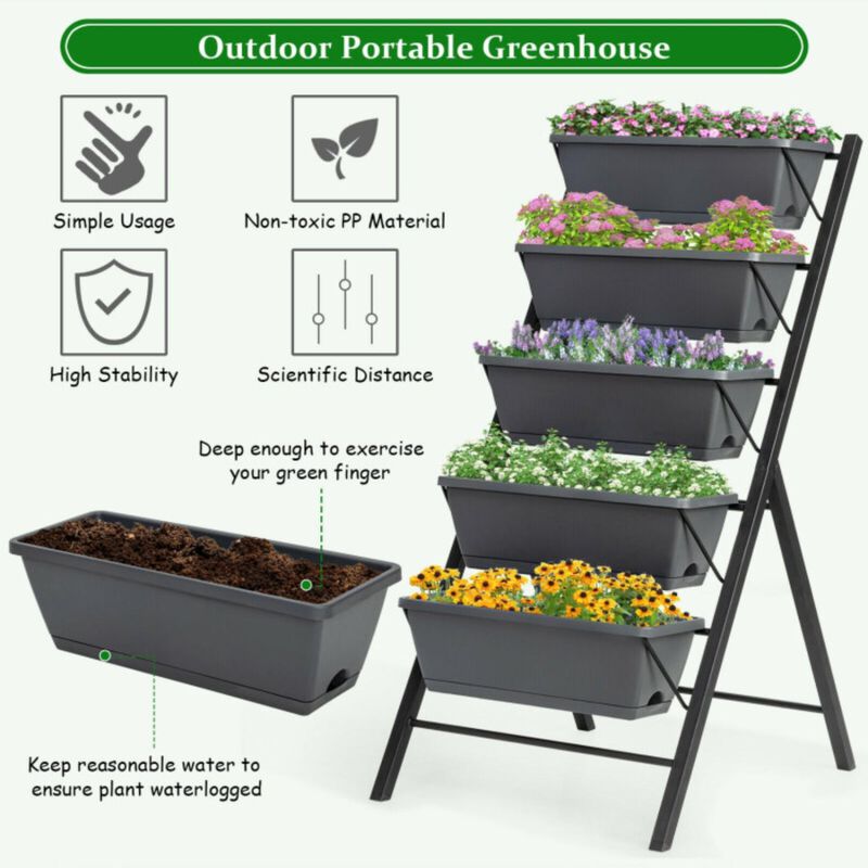 Hivvago 5-Tier Raised Garden Bed with Water Drainage for Flowers Vegetables
