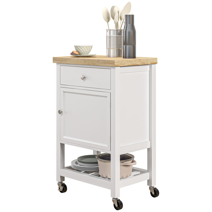 Utility Rolling Kitchen Island Cart w/ Storage Shelf, Wheels, Smooth Top, White