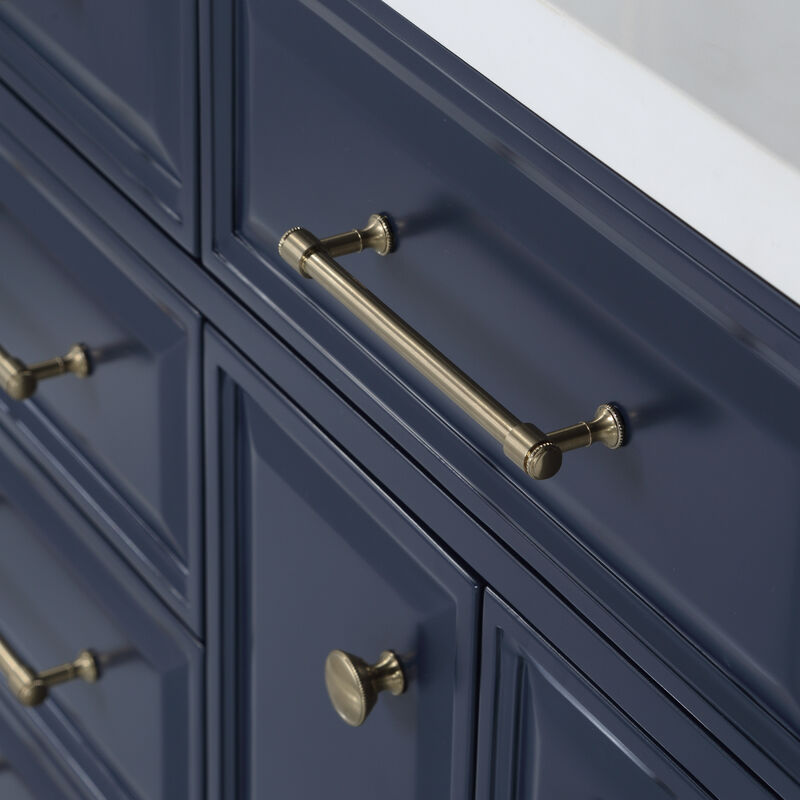 Palace 60 In. Double Sink Carrara Quartz Countertop Bath Vanity in Monarch Blue with Satin Gold Hardware