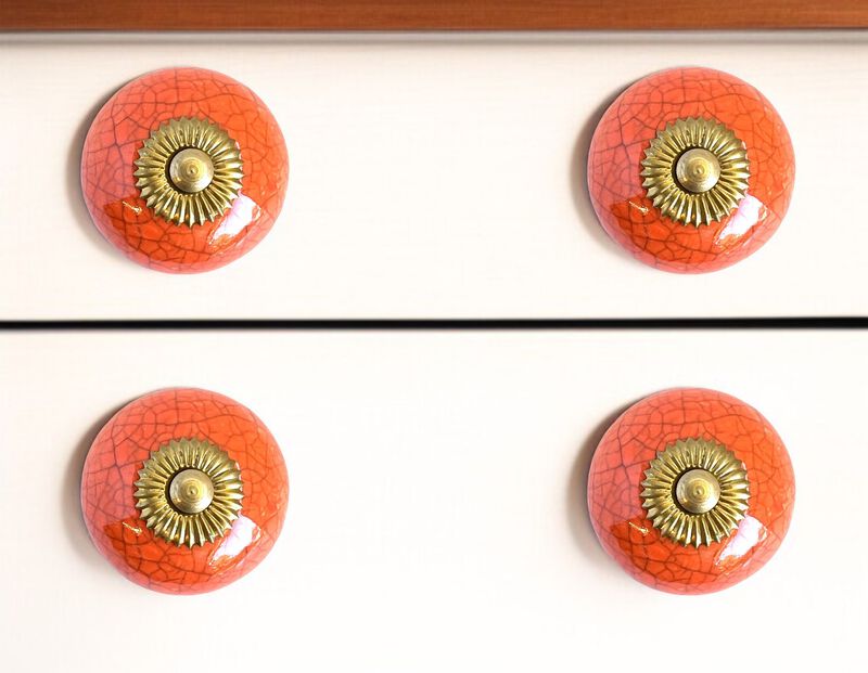 HomeRoots Set of Six Coral And Gold Ceramic Drawer Pull Knobs image number 1