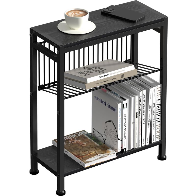 Lifenite Side Table for Small Spaces, Narrow End Table with Magazine Holder, 2 in 1 Design Slim Side Table, Skinny Nightstand fo