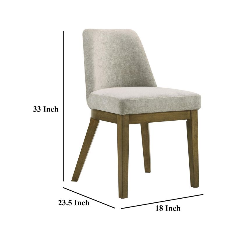 Givy Dining Armless Chair Set of 2, Tapered Legs, Oak Brown Wood, Tan - Benzara