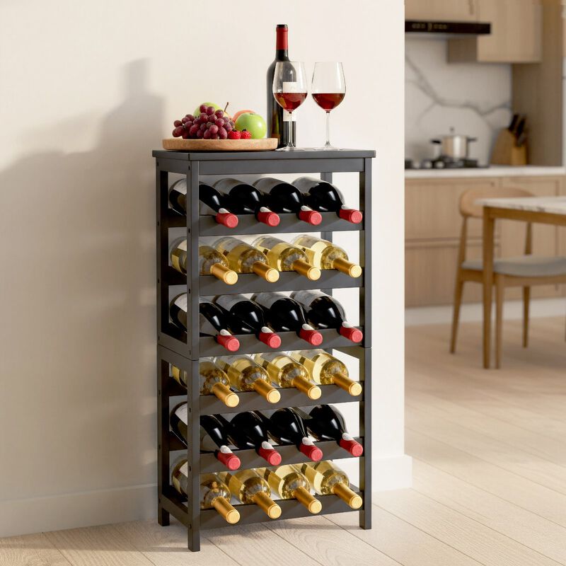 Freestanding 24 Bottle Wine Rack with Tabletop for Kitchen and Dining Room-Black image number 1