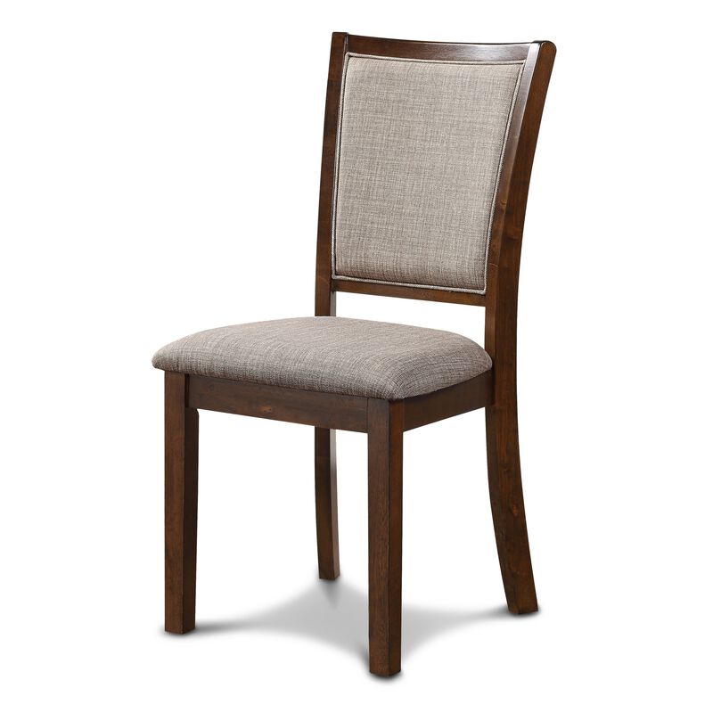 Han Dining Chair Set of 2, Light Brown Fabric, Cherry Brown Solid Wood - Benzara